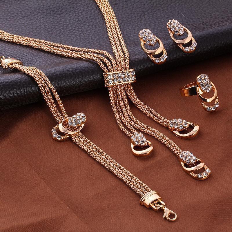 4 Piece Royal Jewelry Set With Austrian Crystals 18K Gold Plated Set