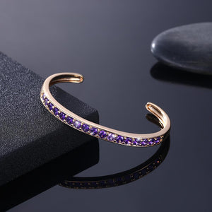 Pav'ed Iced Out Open Bangle in 14K Gold - Purple