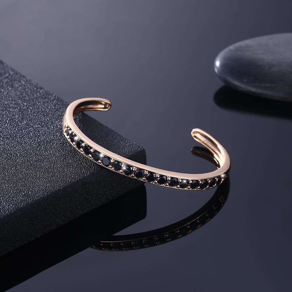 Pav'ed Iced Out Open Bangle in 14K Gold - Black